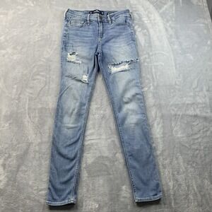 Hollister Jeans Size 1S W25 L28 Womens Mid Rise Super Skinny Blue Distressed